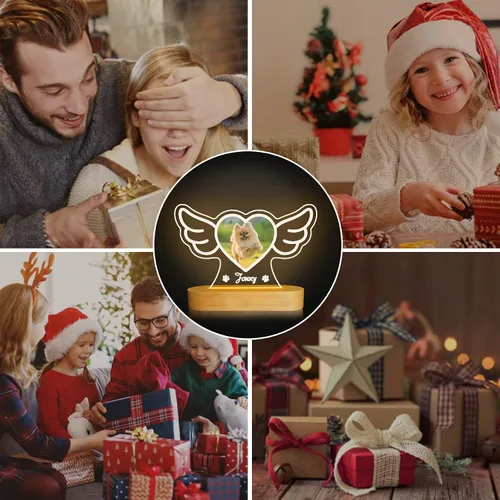 Miniatura 4 de Attivolife Luz nocturna de madera personalizada con temática de mascotas, lámpara LED de color cálido con el nombre de tu perro, imagen de perro