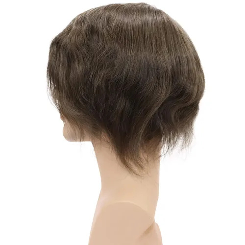 Miniatura 6 de Tupé de cabello humano europeo para hombres, suave, completo, sistema de reemplazo de cabello de encaje suizo, 10 x 8 pulgadas, recto, #7, color #7