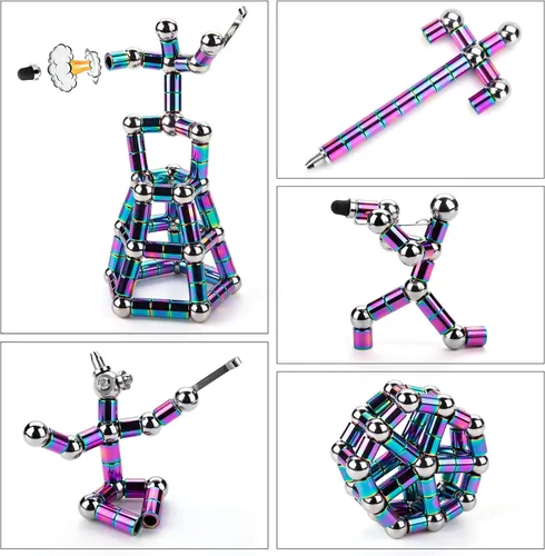 Miniatura 4 de Juboury Juego de 55 bolígrafos magnéticos para la ansiedad, bolígrafo de juguete magnético deformable con 30 bolas de acero, bolígrafo