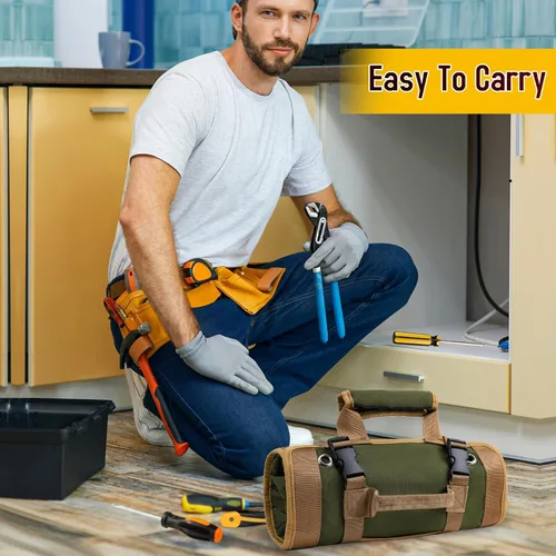 Miniatura 7 de Bolsa de herramientas, bolsas de herramientas para hombres, organizador de herramientas resistente, bolsa de herramientas enrollable portátil, Verde