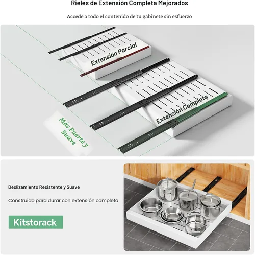 Miniatura 4 de Organizador de gabinete extraíble, expandible (12"-20") cajones deslizantes de servicio pesado fijados con película nano adhesiva para ollas