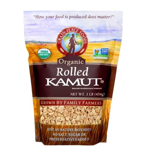 Copos de trigo Kamut Khorasan orgánico | 1 libra | Sin OMG | Cereal para el desayuno y hornear | Fácil de digerir | Rico en nutrientes | Grain Place