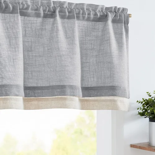 Miniatura 10 de jinchan Cortinas de cenefa para ventanas de 16 pulgadas, coloridos mini pompones, cenefa de cocina de granja, cenefa de gasa semitransparente