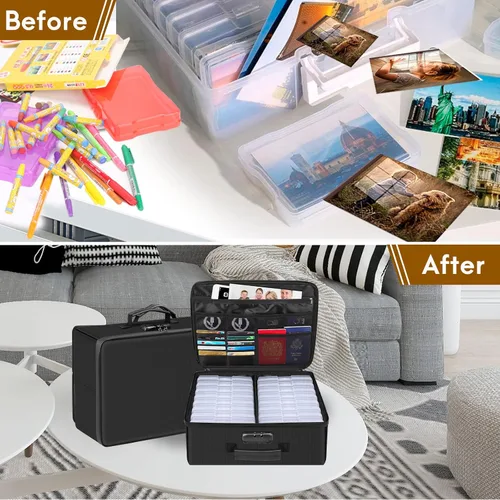 Miniatura 5 de DocSafe - Caja de almacenamiento de fotos con cerradura, caja organizadora de fotos ignífuga con 16 fundas interiores de 4 x 6 pulgadas Transparente