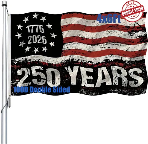 Miniatura 14 de Bandera de Estados Unidos con el número 250 de aniversario, doble cara, 3 capas, 3 x 5, para exteriores, resistente, 1776-2026, 250 años, bandera