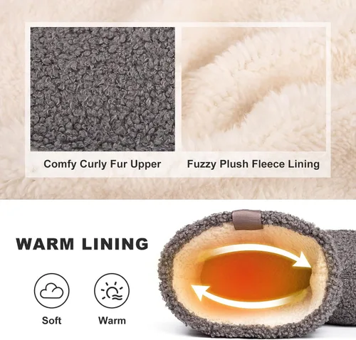 Miniatura 3 de LongBay Pantuflas cálidas de piel rizada para mujer, cómodas botas de forro polar de felpa con espuma viscoelástica para el hogar