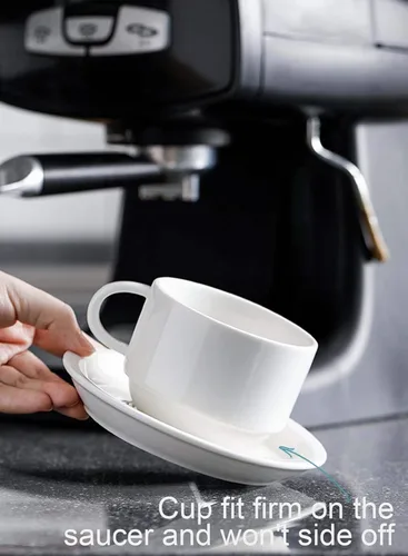 Miniatura 8 de Sweese Tazas apilables de porcelana para capuchino de 8 onzas con platillos y soporte de metal, para bebidas de café especiales, capuchino, latte