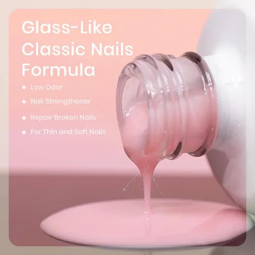 Miniatura 5 de RARJSM Esmalte de uñas de gel con base de goma de fibra de vidrio rosa y flor de cerezo desnudo, para reparar uñas rotas, fortalecedor, capa base