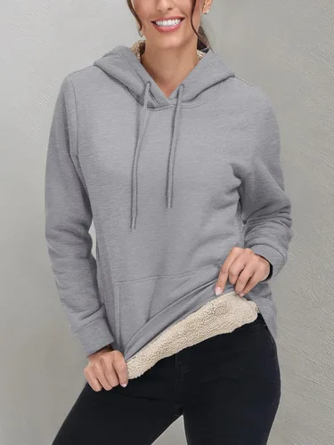 Miniatura 52 de MAGCOMSEN Sudaderas con capucha para mujer, con forro de sherpa, de vellón, para invierno, cálido, pesado, de algodón, con bolsillo