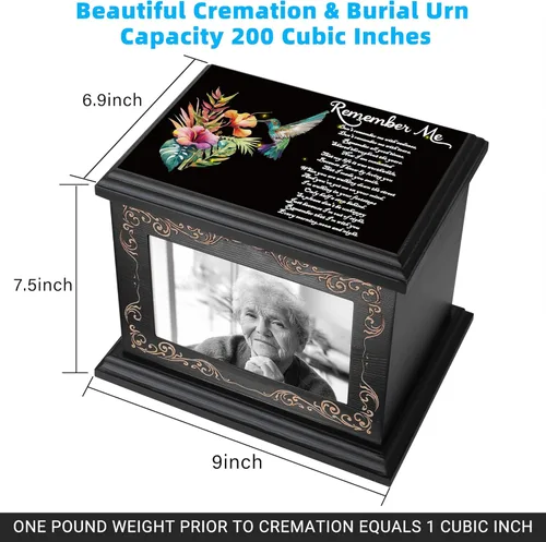 Miniatura 2 de Urnas de cremación para cenizas humanas de adultos, masculinas o femeninas, urnas conmemorativas funerarias para cenizas con marco para fotos, caja