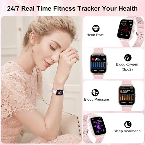 Miniatura 7 de Reloj inteligente para mujeres y hombres (respuesta/hacer llamadas) 1.83 pulgadas HD 3 bandas reloj inteligente compatible con teléfonos Android Rosa