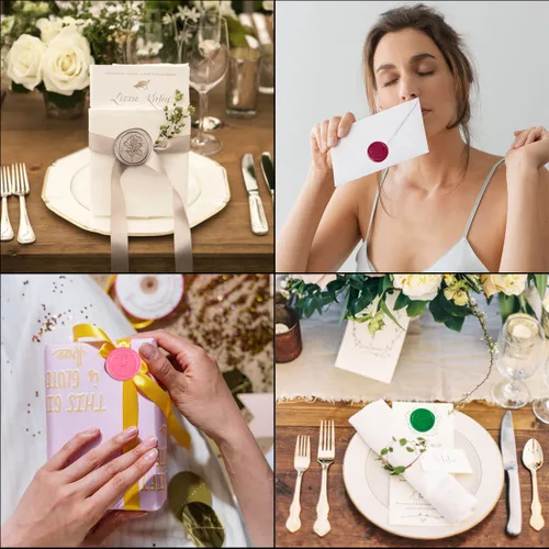 Miniatura 6 de 16 piezas de mini pistola de pegamento para sello de cera para sello de cera, oro ámbar, ideal para invitaciones de boda, tarjetas, sobres, paquetes