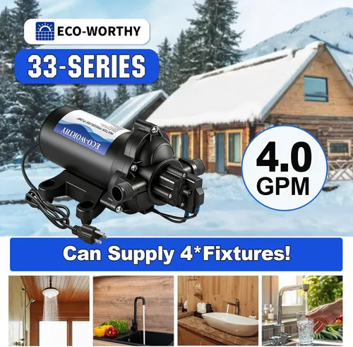 Miniatura 8 de ECO-WORTHY - Bomba de presión de diafragma de agua de la serie 33, industrial, 110V AC, flujo de 4.0 GPM, presión nominal de 50 PSI, bomba