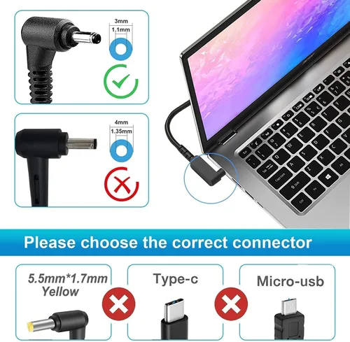 Miniatura 3 de Cargador de portátil de 65 W para Acer Aspire 1 3 GO 15 A115-32 A315-24P A315-24PT A315-58 A315-59 A315-23 A314-23P AG15-31P: A315-24P-R7VH 24