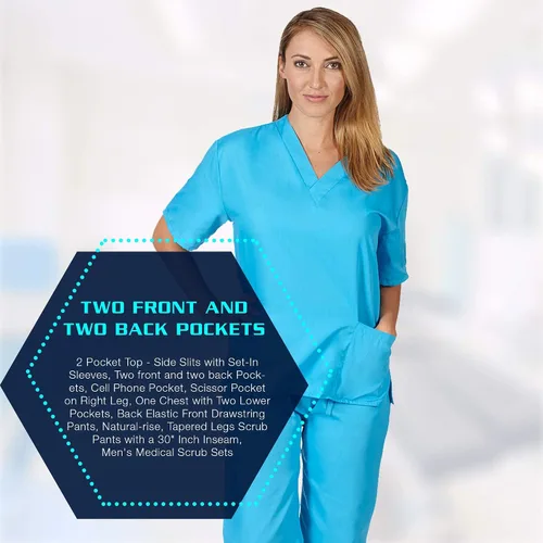 Miniatura 3 de M&M SCRUBS Conjunto de uniforme médico para mujer, camiseta y pantalones médicos, talla XXL, color azul agua, Azul agua