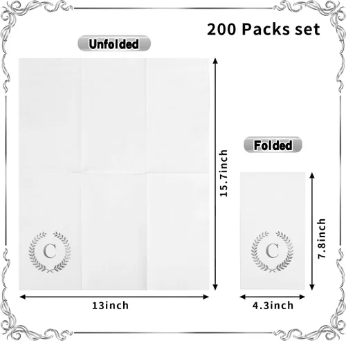 Miniatura 2 de Paquete de 200 servilletas desechables con monograma de papel de aluminio plateado con letra C para invitados, toallas de papel desechables