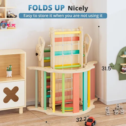 Miniatura 2 de BlueWood Juego de Triángulo Pikler 10 en 1, Juguetes de Escalada para Niños Pequeños de Interior, Escalador Montessori, Gimnasios de Selva