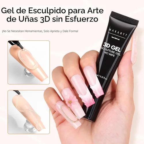 Miniatura 6 de Makartt Arte de uñas en gel 3D, pegamento de gel para esculpir para dibujar, moldear, escultura, gemas y decoración, esmalte de gel transparente que