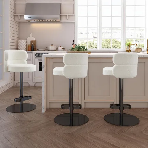 Miniatura 14 de Taburetes de bar de terciopelo modernos giratorios de altura ajustable para encimera de cocina, taburetes de bar con reposapiés para sala de estar
