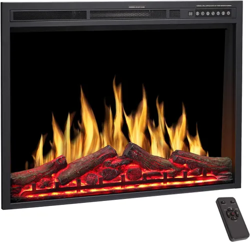 R.W.FLAME - Inserto de chimenea eléctrica de 34" con colores de llama ajustables, colores de leña, velocidad y brillo de la llama, control remoto,