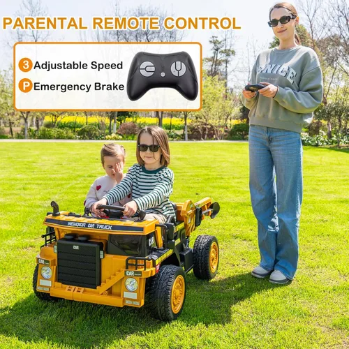 Miniatura 5 de NEWQIDA Camión volcador de 24V para niños, coche eléctrico con control remoto, vehículos de construcción con cama basculante eléctrica, pala
