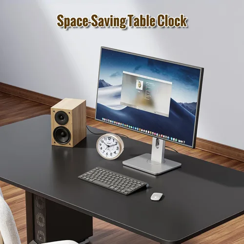 Miniatura 3 de Lamisola Reloj de escritorio pequeño, funciona con pilas, reloj despertador analógico compacto para dormitorio, oficina en casa, baño, cocina