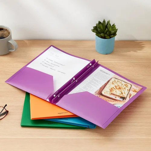 Miniatura 7 de Amazon Basics Carpetas de plástico coloridas resistentes con 2 bolsillos para papel tamaño carta, paquete de 12, colores surtidos