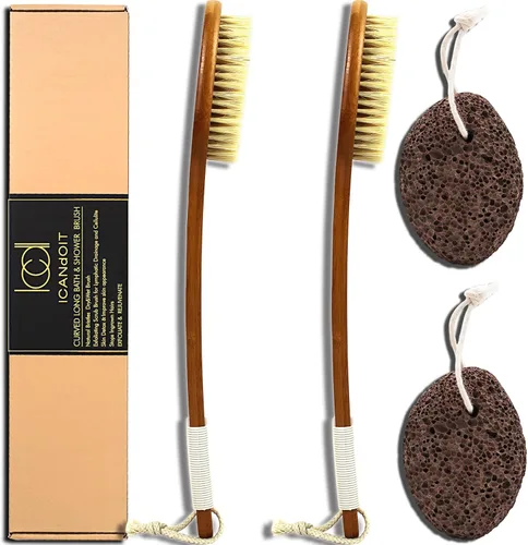 Miniatura 11 de ICANdOIT - Cepillo de baño de mango largo antideslizante de cerdas de jabalí natural de 17.71 pulgadas, limpiador de ducha con mango doblado