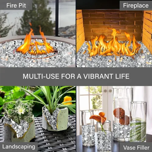 Miniatura 163 de NUPICK Vidrio de Fuego de 5 Libras, Vidrio Brillante para Fogata de 1/2 Pulgada, Roca de Vidrio Templado para Fogata para Propano o Gas Natural