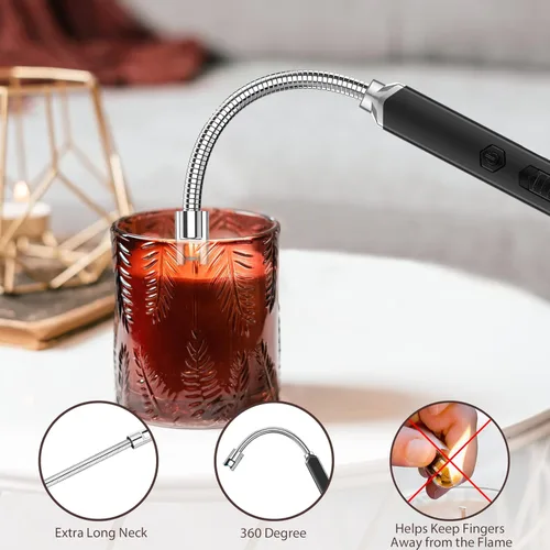 Miniatura 4 de Rayonner Encendedor de velas eléctrico recargable por USB, resistente al viento, encendedor de arco de plasma con cuello flexible para frascos Negro