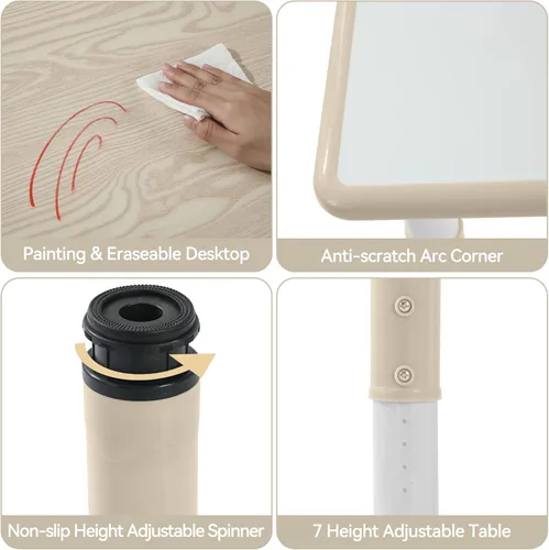 Miniatura 4 de Juego de mesa y 4 sillas para niños, escritorio de estudio para niños, mesa de comedor, escritorio de plástico ajustable en altura ajustable, Grano