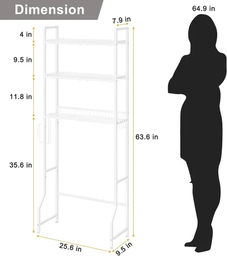 Miniatura 2 de Estante de almacenamiento sobre el inodoro de 3 niveles sobre el inodoro, organizador de baño de madera detrás del inodoro, estante de pie con 4