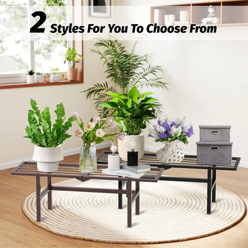 Miniatura 8 de Paquete de 2 soportes para plantas de 1 nivel para interiores y exteriores, estante plegable de metal para plantas, diseño estrecho de 8.7 pulgadas