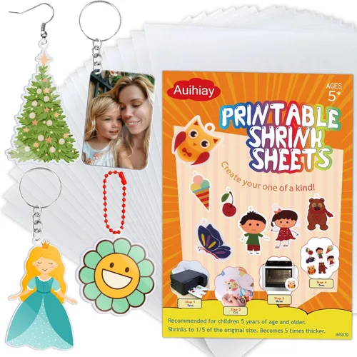 Miniatura 8 de Auihiay Hojas de plástico termorretráctil imprimibles, papel termorretráctil, arte termorretráctil para niños DIY llaveros de foto termorretráctil