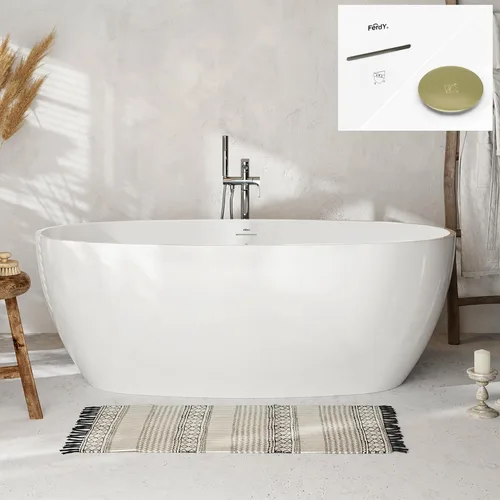 Miniatura 18 de FerdY Tahiti - Bañera independiente de 67" con forma ovalada elegante, bañera aislada de doble pared brillante con color blanco, con centro