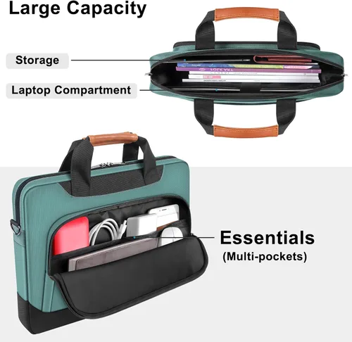 Miniatura 5 de DOMISO Bolsa para laptop de 17-17.3 pulgadas de gran capacidad con correa para el hombro para Dell XPS/HP Pavilion 17/Lenovo Chromebook 317, Verde