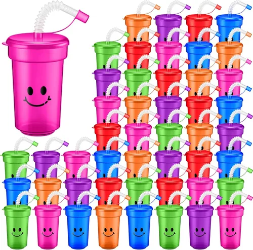 Miniatura 7 de Mumufy Vasos de neón de 12 onzas para niños, vasos de plástico coloridos de neón reutilizables para verano, suministros de cumpleaños para niños