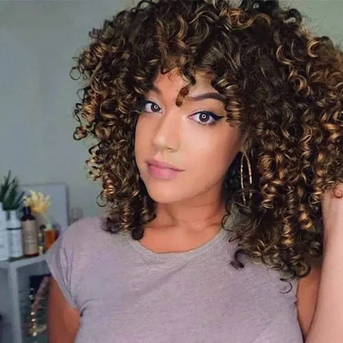 Miniatura 10 de rosmile Pelucas Rizadas para Mujeres Negras - Peluca Afro Completa de Cabello Sintético Africano Americano Negro Mezclado Castaño Oscuro Rizado