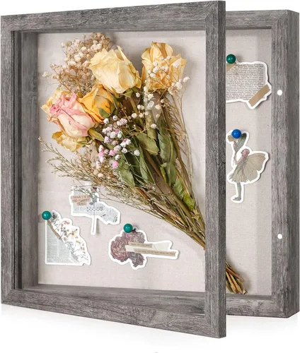 Miniatura 23 de Marco de caja de sombra pequeña de 5 x 5 con parte trasera de lino, resistente vitrina de memoria de flores, imágenes, medallas y más, color negro