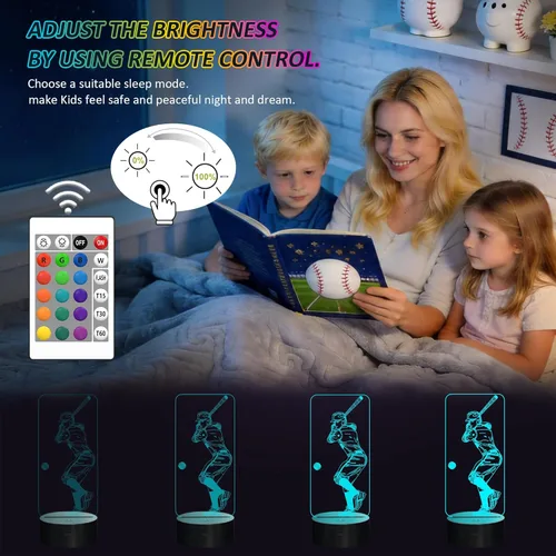 Miniatura 5 de FULLOSUN Luz nocturna 3D de béisbol, regalos deportivos, lámpara de noche para Navidad, vacaciones, cumpleaños, regalos de padres para fanáticos