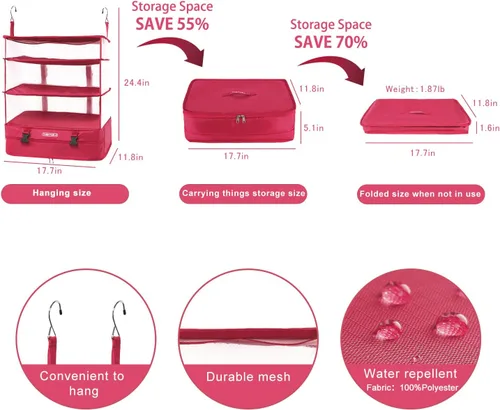 Miniatura 5 de TABITORA - Estantería portátil y plegable de gran capacidad con ganchos para colgar, ideal como almacenamiento para viajes