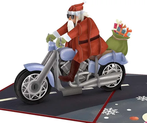 Lovepop Tarjeta desplegable de Navidad para ella y él, tarjetas de felicitación navideñas 3D para niños, niñas, hombres, mujeres, motocicleta de