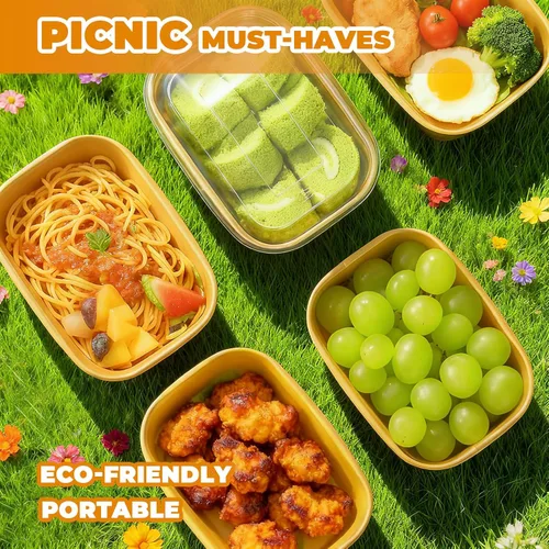 Miniatura 4 de Kaderron 50 Pack 20 OZ Large Paper Bowls with Lids with Spoons and Forks, Heavy Duty Disposable Meal Prep Containers for Party, Soak-Proof and