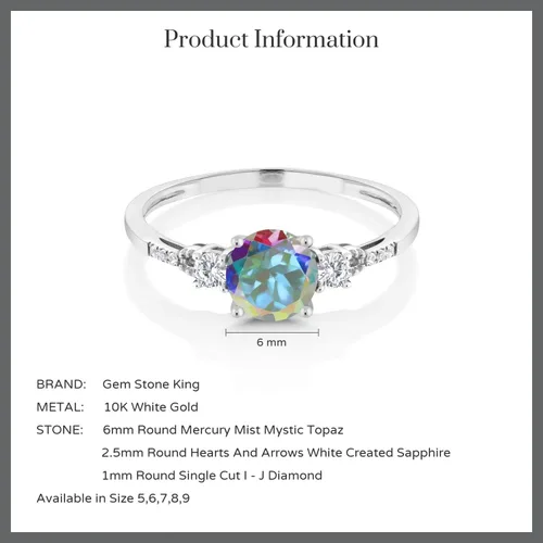 Miniatura 133 de Gem Stone King Anillo de compromiso de 3 piedras preciosas redondas de oro blanco de 10 quilates con piedra natal de 0.236 in con piedra natal