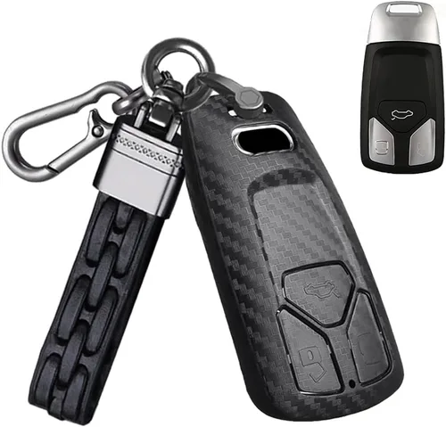 SANRILY Funda para llavero con patrón de fibra de carbono mate 3D para Audi A4 Q7 Q5 TT A3 A6 SQ5 R8 S5 Accesorios Llavero sin llave con llavero,