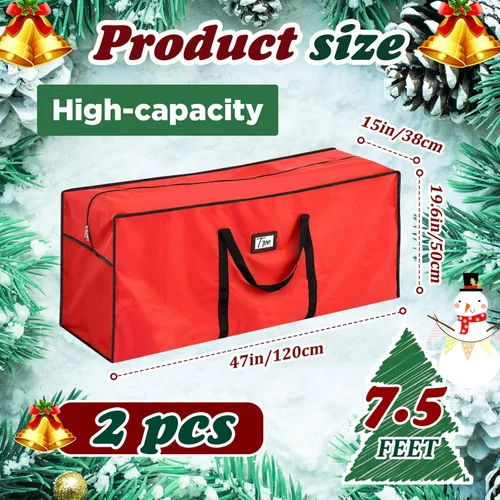 Miniatura 2 de Paterr Paquete de 2 bolsas grandes de almacenamiento para árbol de Navidad de 7.5 pies, 600D Oxford resistente al agua, contenedor de árbol de Rojo