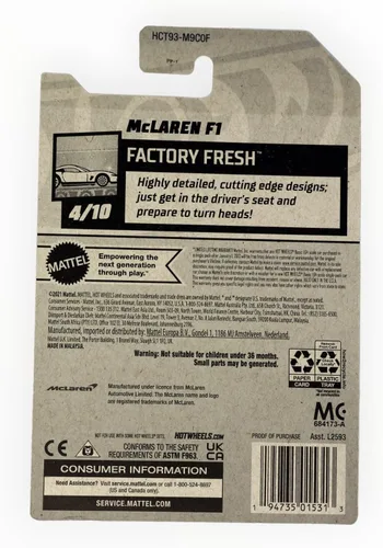 Miniatura 2 de Hot Wheels McLaren F1, Factory Fresh 4/10 - Negro