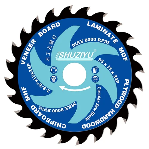 Miniatura 2 de 3-3/8" (85mm)-24T, hoja de sierra circular de trabajo de madera, eje 0.591 in con 3/8"(10mm) Wahser, para laminado, tablero de chapa, madera