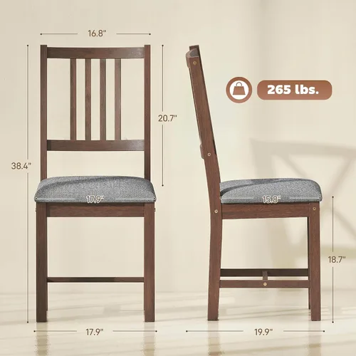 Miniatura 2 de HOMCOM Juego de 2 sillas de comedor de madera, modernas sillas de cocina tapizadas de mediados de siglo con respaldo de listones, patas de madera