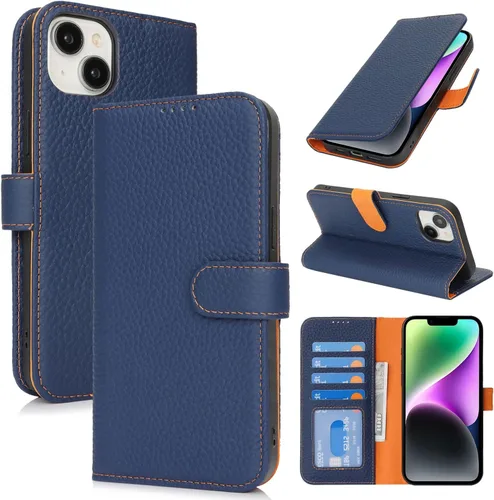 Miniatura 19 de Zouzt Funda para iPhone 11 de 6.1 pulgadas de piel auténtica con 4 ranuras para tarjetas, tarjetero con bloqueo RFID, tapa magnética, función atril